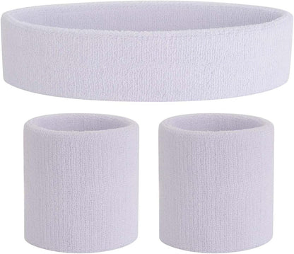 Sweatband Set Sports Headband Wristband Set Sweatbands Terry Cloth Wristband Wrist Sweatband Headbands Moisture Wicking Sweat Absorbing Head Band