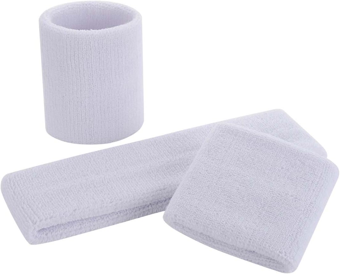 Sweatband Set Sports Headband Wristband Set Sweatbands Terry Cloth Wristband Wrist Sweatband Headbands Moisture Wicking Sweat Absorbing Head Band