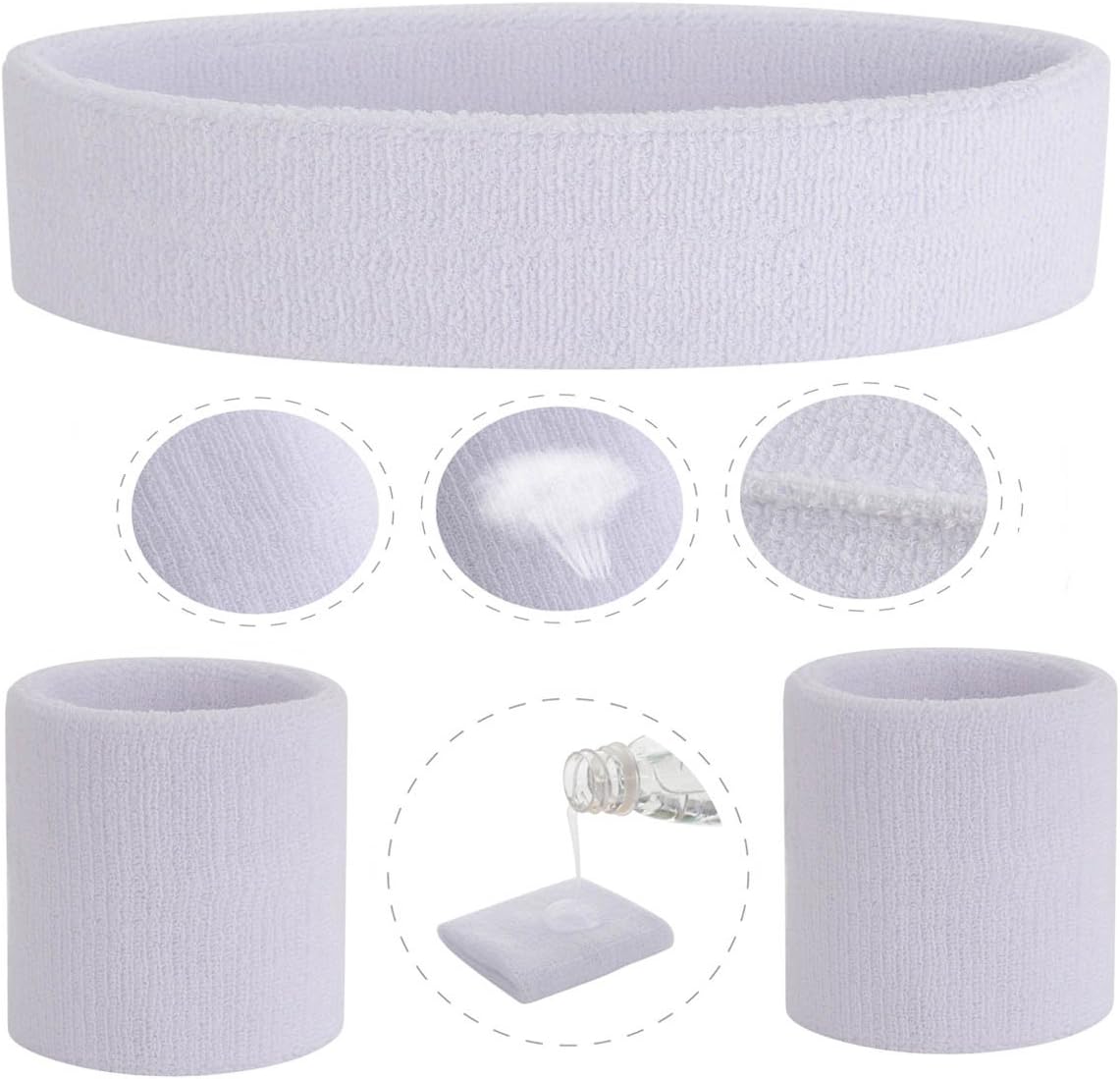 Sweatband Set Sports Headband Wristband Set Sweatbands Terry Cloth Wristband Wrist Sweatband Headbands Moisture Wicking Sweat Absorbing Head Band