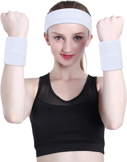 Sweatband Set Sports Headband Wristband Set Sweatbands Terry Cloth Wristband Wrist Sweatband Headbands Moisture Wicking Sweat Absorbing Head Band