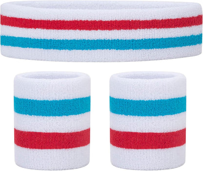Sweatband Set Sports Headband Wristband Set Sweatbands Terry Cloth Wristband Wrist Sweatband Headbands Moisture Wicking Sweat Absorbing Head Band