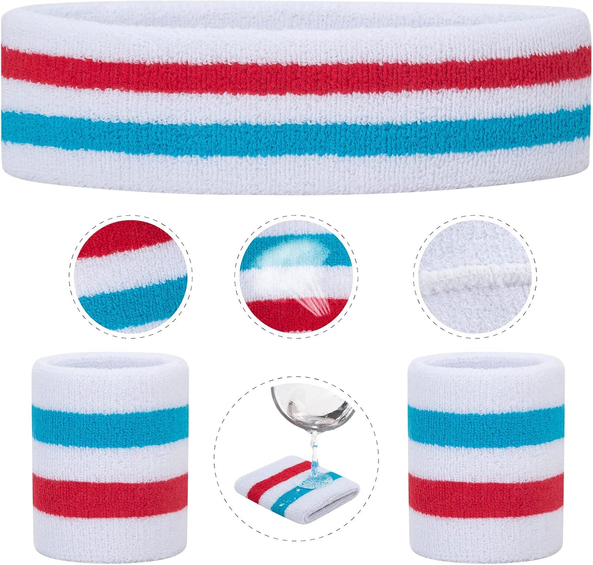 Sweatband Set Sports Headband Wristband Set Sweatbands Terry Cloth Wristband Wrist Sweatband Headbands Moisture Wicking Sweat Absorbing Head Band