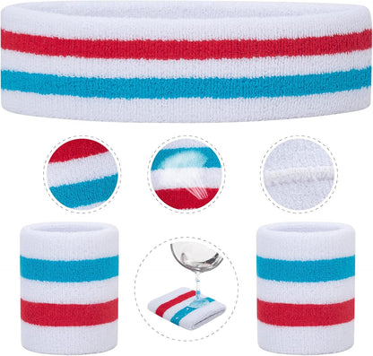 Sweatband Set Sports Headband Wristband Set Sweatbands Terry Cloth Wristband Wrist Sweatband Headbands Moisture Wicking Sweat Absorbing Head Band