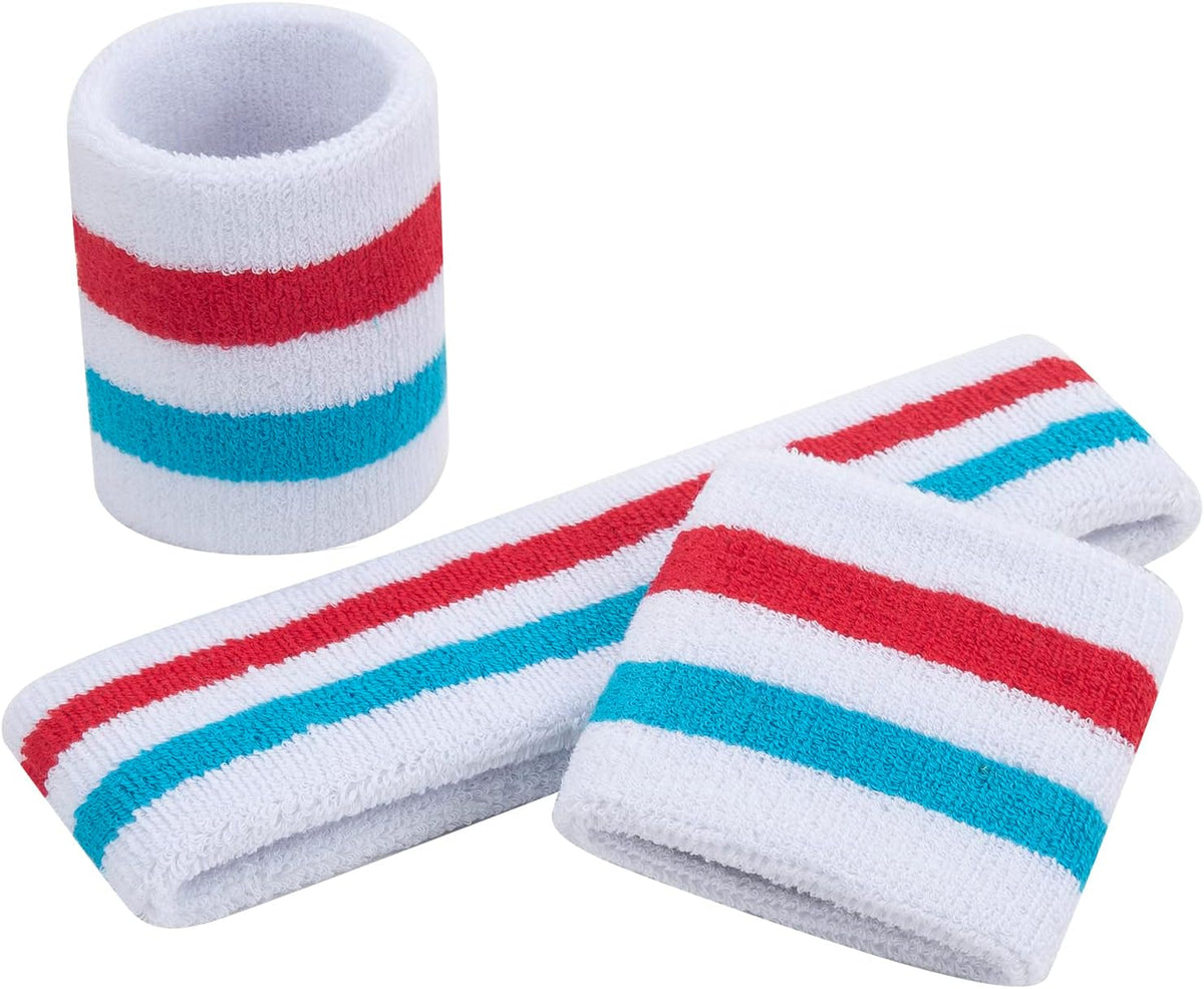 Sweatband Set Sports Headband Wristband Set Sweatbands Terry Cloth Wristband Wrist Sweatband Headbands Moisture Wicking Sweat Absorbing Head Band
