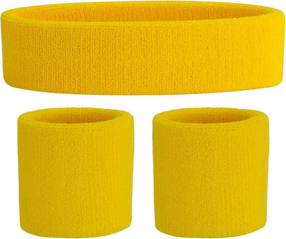 Sweatband Set Sports Headband Wristband Set Sweatbands Terry Cloth Wristband Wrist Sweatband Headbands Moisture Wicking Sweat Absorbing Head Band