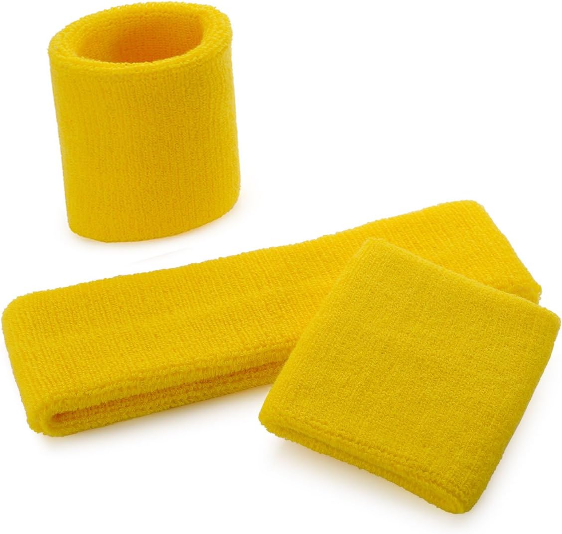 Sweatband Set Sports Headband Wristband Set Sweatbands Terry Cloth Wristband Wrist Sweatband Headbands Moisture Wicking Sweat Absorbing Head Band