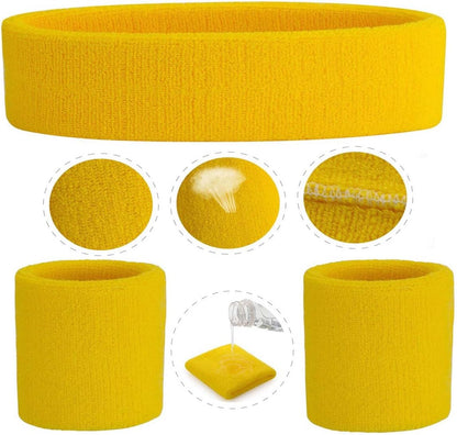 Sweatband Set Sports Headband Wristband Set Sweatbands Terry Cloth Wristband Wrist Sweatband Headbands Moisture Wicking Sweat Absorbing Head Band