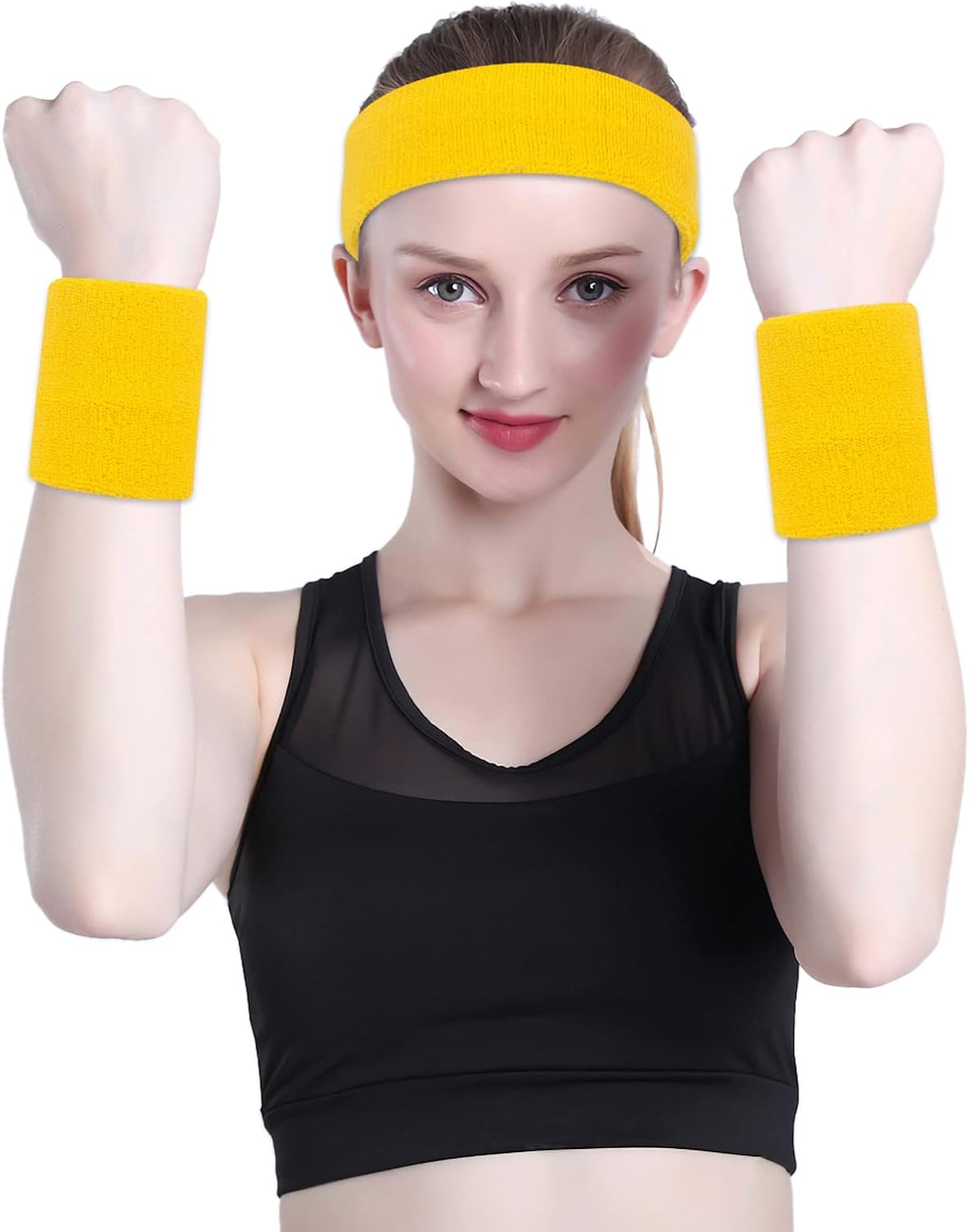 Sweatband Set Sports Headband Wristband Set Sweatbands Terry Cloth Wristband Wrist Sweatband Headbands Moisture Wicking Sweat Absorbing Head Band