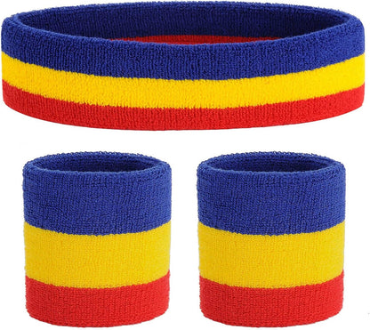 Sweatband Set Sports Headband Wristband Set Sweatbands Terry Cloth Wristband Wrist Sweatband Headbands Moisture Wicking Sweat Absorbing Head Band