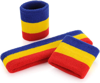Sweatband Set Sports Headband Wristband Set Sweatbands Terry Cloth Wristband Wrist Sweatband Headbands Moisture Wicking Sweat Absorbing Head Band