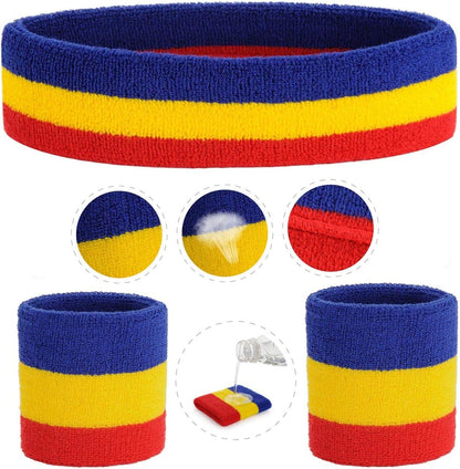 Sweatband Set Sports Headband Wristband Set Sweatbands Terry Cloth Wristband Wrist Sweatband Headbands Moisture Wicking Sweat Absorbing Head Band