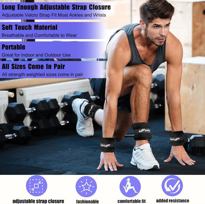 Ankle Weights A Pair of 1/2/3/4/6/8/10/12/20 LBS Wrist Leg Arm Weights for Women Men with Adjustable Straps, Strength weighted for Physical Therapy Running Walking Home Fitness Gym Workout Weight Loss
