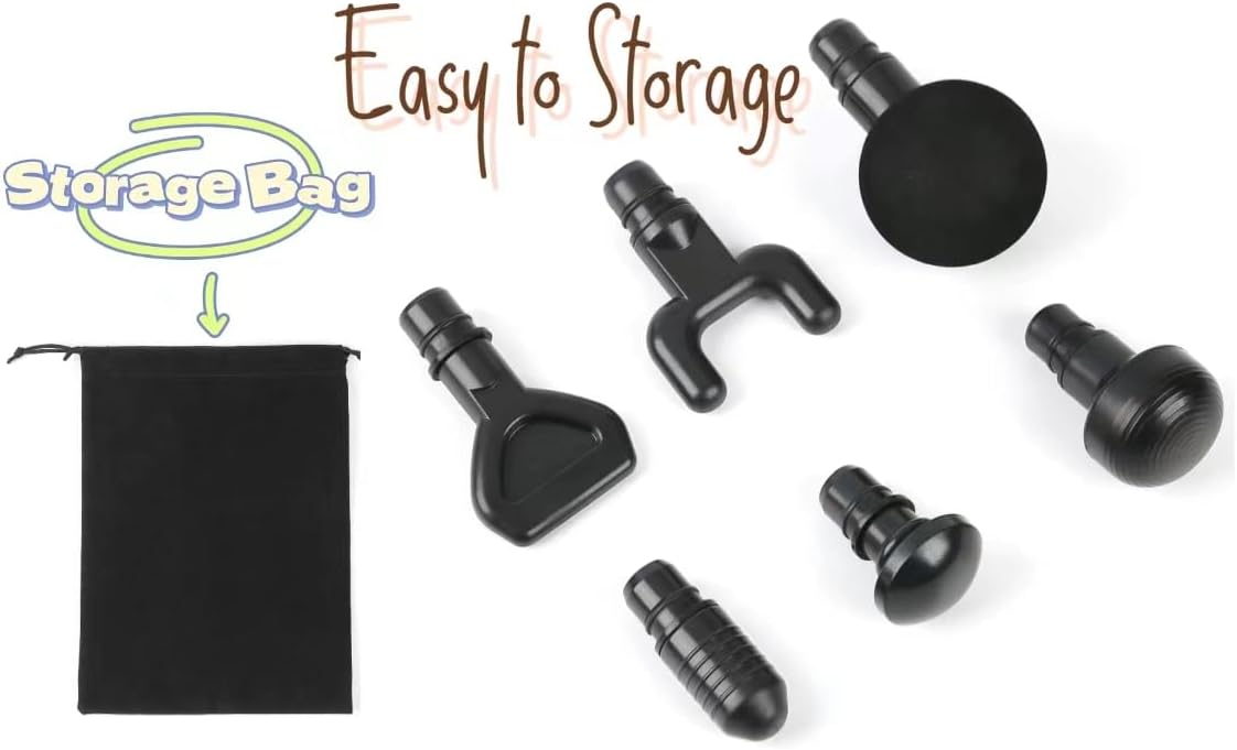 6Pcs Massage Heads with Storage Bag, Replaceable Massager Gun Attachment, Massage Gun Deep Tissue Plug&Play Applicators