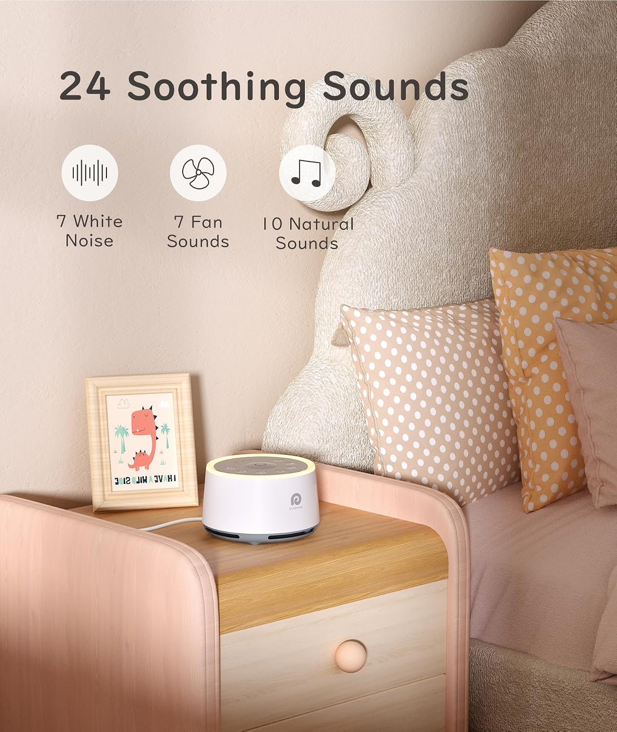 D1 Sound Machine Baby - White Noise Machine for Baby with Night Light, 24 High Fidelity Sounds, Timer & Memory Feature, Noise Machine with Nursery Lamps for Adults, Home, Office (White)