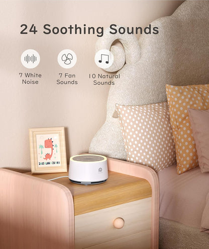 D1 Sound Machine Baby - White Noise Machine for Baby with Night Light, 24 High Fidelity Sounds, Timer & Memory Feature, Noise Machine with Nursery Lamps for Adults, Home, Office (White)