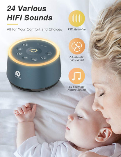 D1 Sound Machine Baby - White Noise Machine for Baby with Night Light, 24 High Fidelity Sounds, Timer & Memory Feature, Noise Machine with Nursery Lamps for Adults, Home, Office (White)