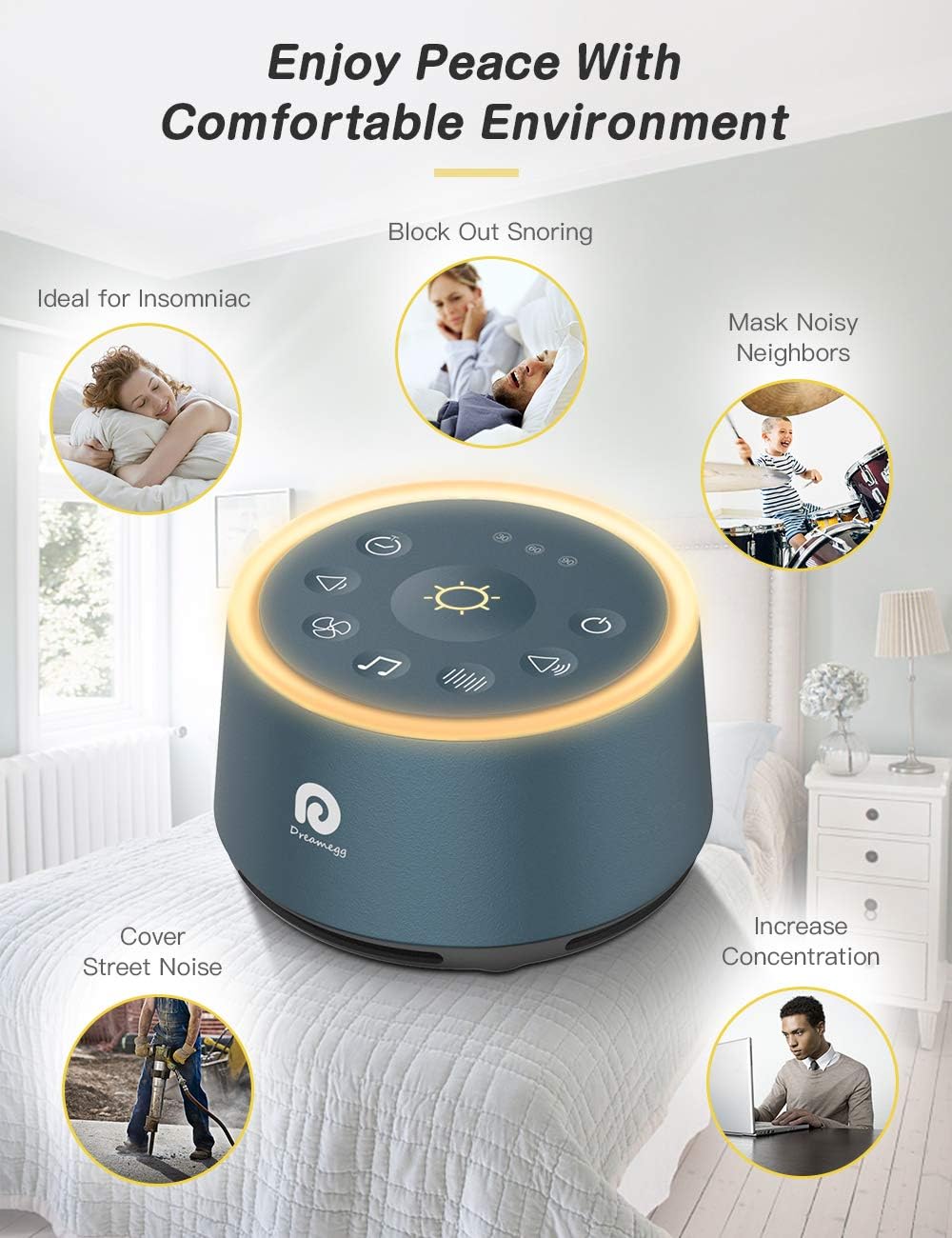 D1 Sound Machine Baby - White Noise Machine for Baby with Night Light, 24 High Fidelity Sounds, Timer & Memory Feature, Noise Machine with Nursery Lamps for Adults, Home, Office (White)