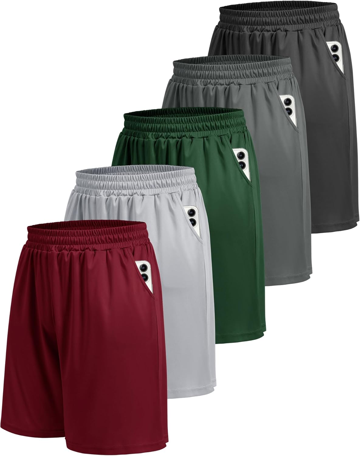 5 Pack Athletic Gym Mens Shorts - Workout Black Quick Dry Basketball Shorts with Pockets for Running Casual Activewear