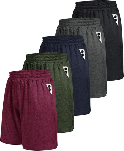 5 Pack Athletic Gym Mens Shorts - Workout Black Quick Dry Basketball Shorts with Pockets for Running Casual Activewear