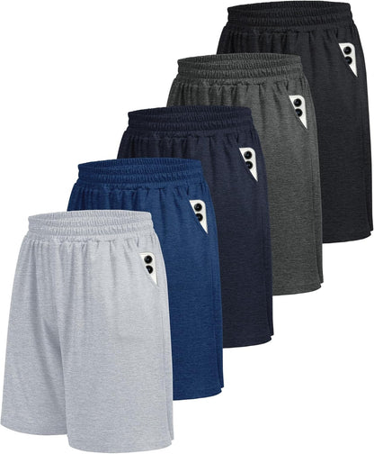 5 Pack Athletic Gym Mens Shorts - Workout Black Quick Dry Basketball Shorts with Pockets for Running Casual Activewear
