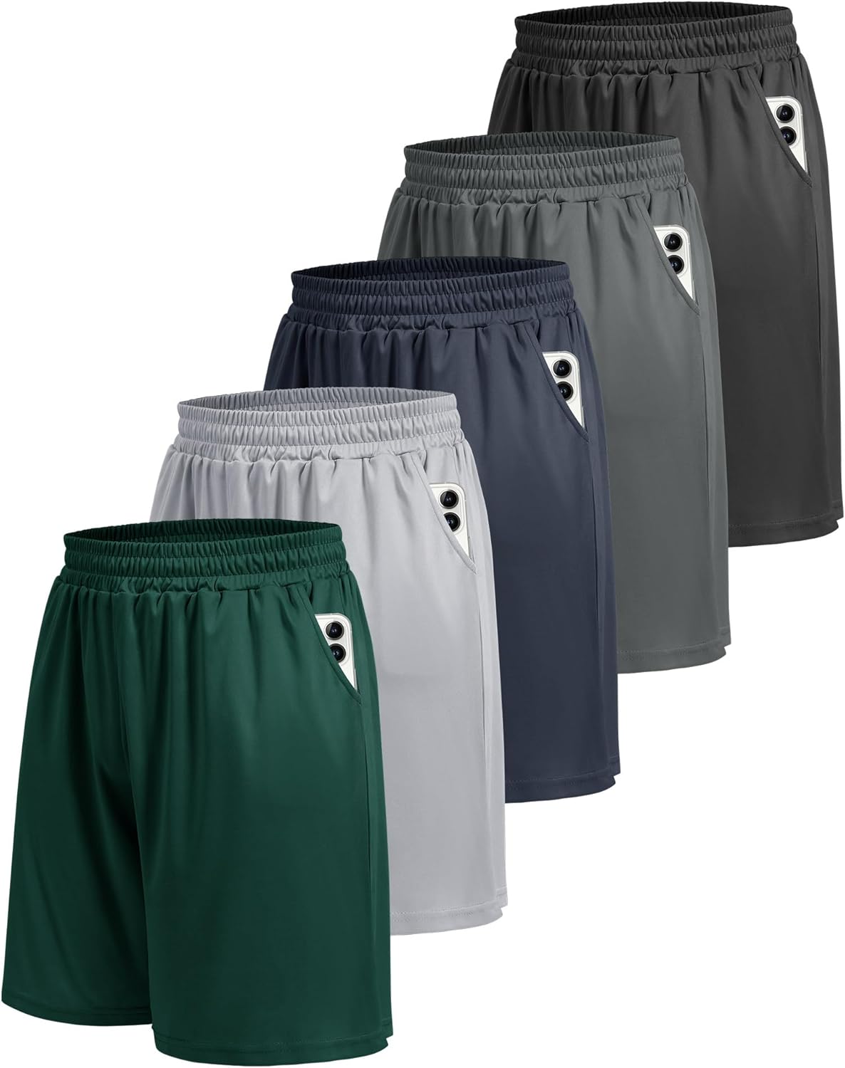 5 Pack Athletic Gym Mens Shorts - Workout Black Quick Dry Basketball Shorts with Pockets for Running Casual Activewear