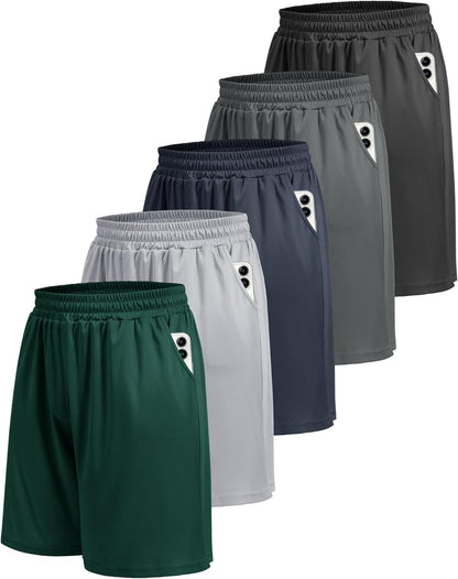 5 Pack Athletic Gym Mens Shorts - Workout Black Quick Dry Basketball Shorts with Pockets for Running Casual Activewear