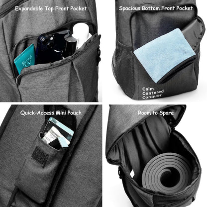 Yoga Mat Bag Carrier - Large Pockets & Water Bottle Holders. Yoga Backpack Fits 0.5" Thick x 26" Wide Mats. Hands-Free, Left-Right Switchable, Yoga, Gym, Cycling
