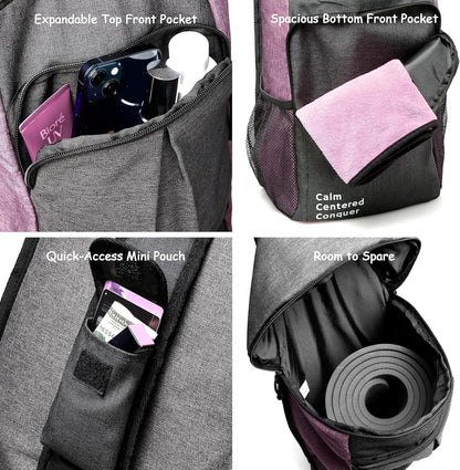 Yoga Mat Bag Carrier - Large Pockets & Water Bottle Holders. Yoga Backpack Fits 0.5" Thick x 26" Wide Mats. Hands-Free, Left-Right Switchable, Yoga, Gym, Cycling