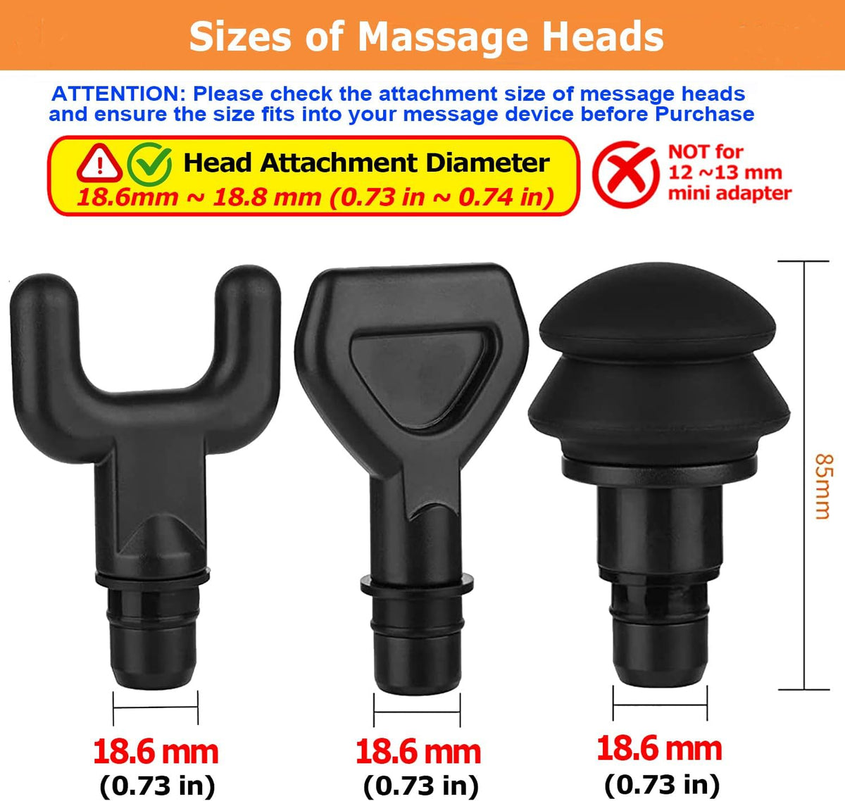 6 Pcs Massage Gun Heads Replaceable Attachment Adapter Deep Tissue Massager Gun Accessories, Assorted Functions for Runner Athletes Muscle Relaxation, Massage Head Connector Dia.18.6-18.8 mm