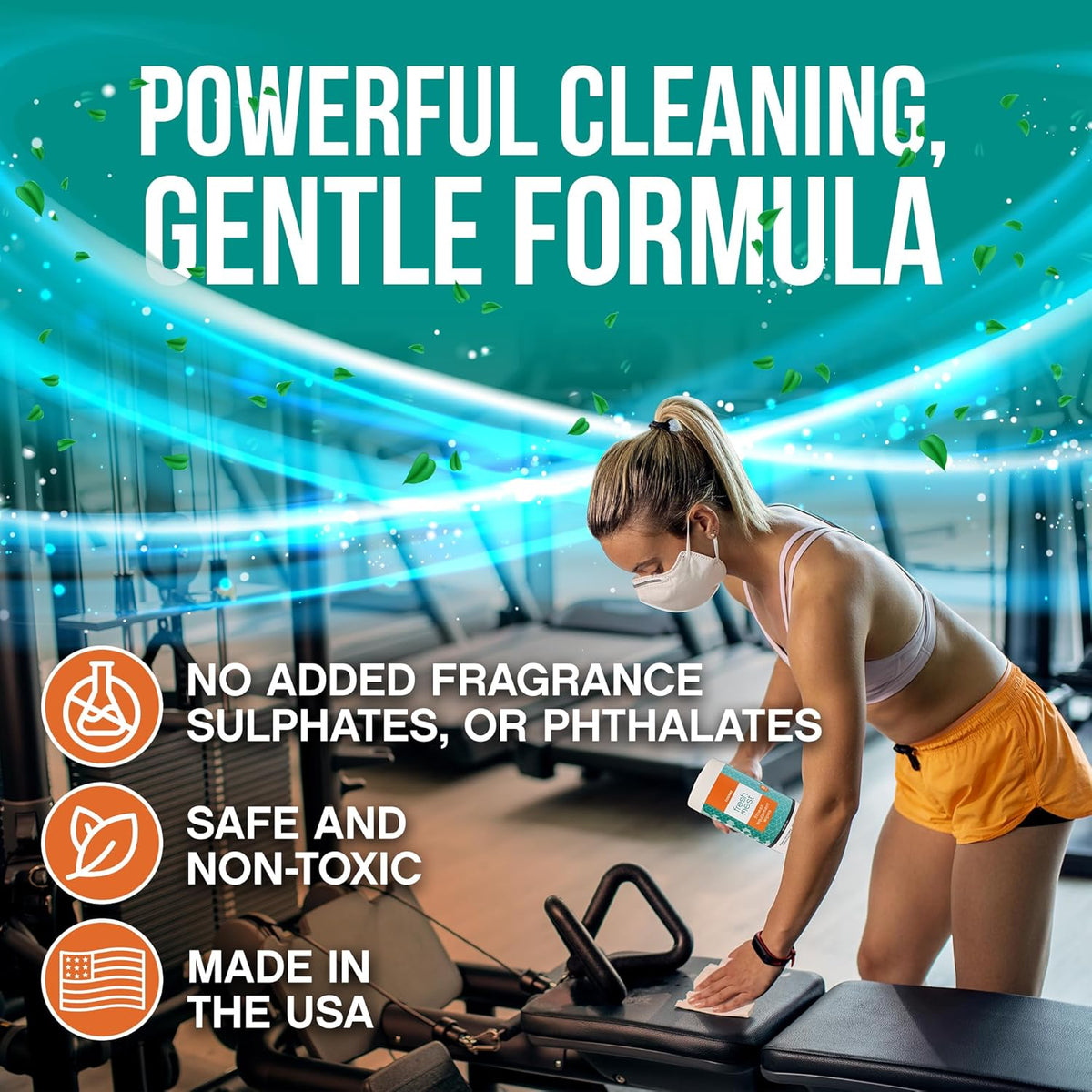 Fitness Equipment Wipes - Cleaning Wipes for Yoga Mats, Pilates Studios, Gyms, Peloton & Cycle Bikes, Spas - Fragrance-Free Wipes Surface Cleaning for Home, Office, Gym 75-Count