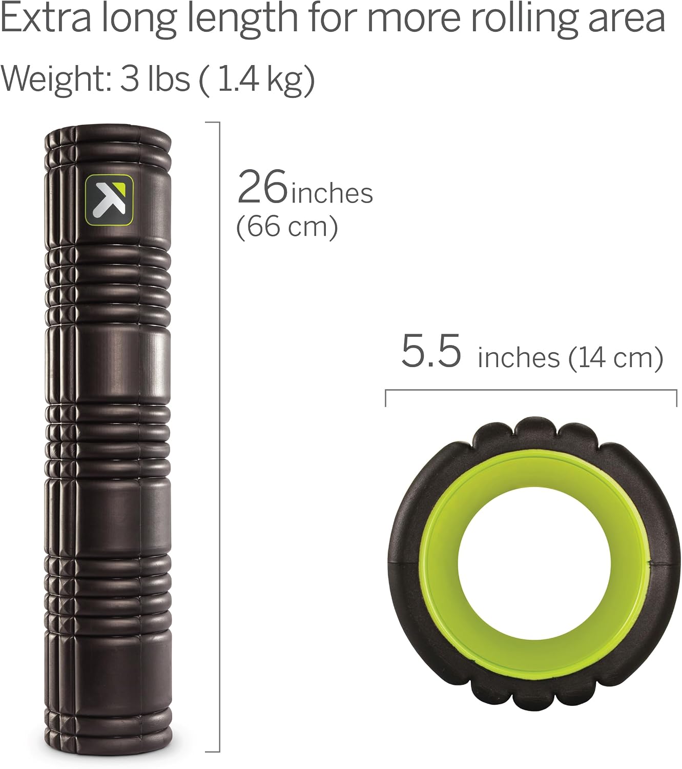 TriggerPoint Grid 2.0 Foam Roller for Deep Tissue Massage and Muscle Recovery, 26 Inch Multi-Density EVA with Hollow Core, Supports 500 Pounds, Black