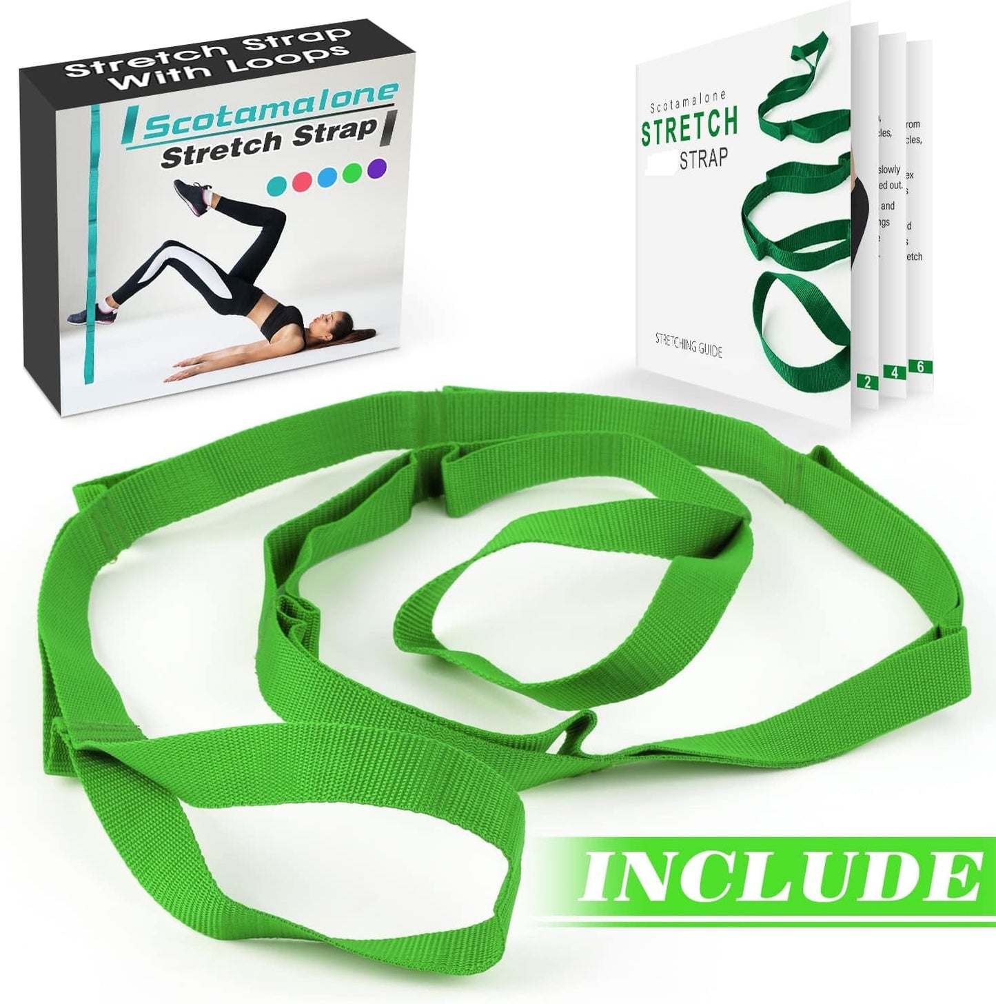 Stretching Strap Yoga Strap Physical Therapy for Home Workout, Exercise, Pilates and Gymnastics, 10 Loops Non-Elastic Stretch Bands with Aesthetic Packaging for Women & Men