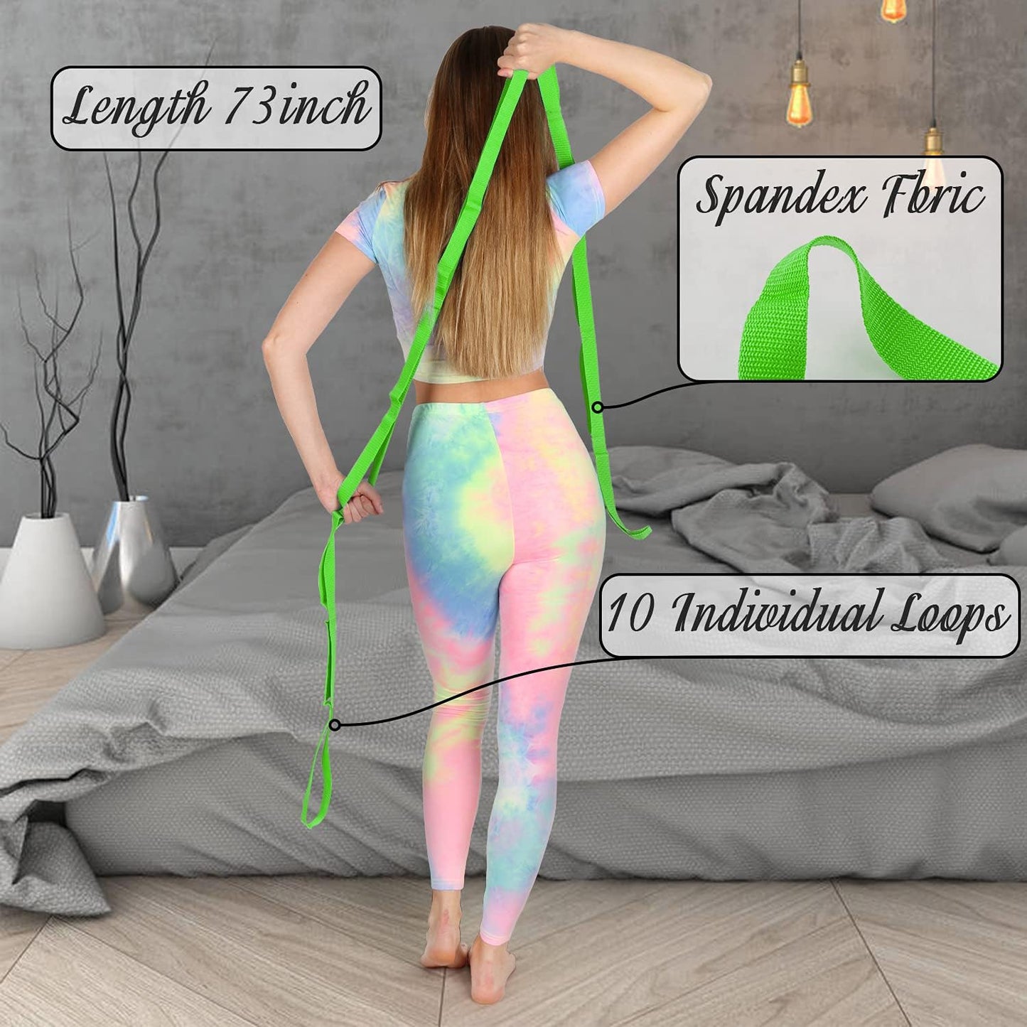 Stretching Strap Yoga Strap Physical Therapy for Home Workout, Exercise, Pilates and Gymnastics, 10 Loops Non-Elastic Stretch Bands with Aesthetic Packaging for Women & Men