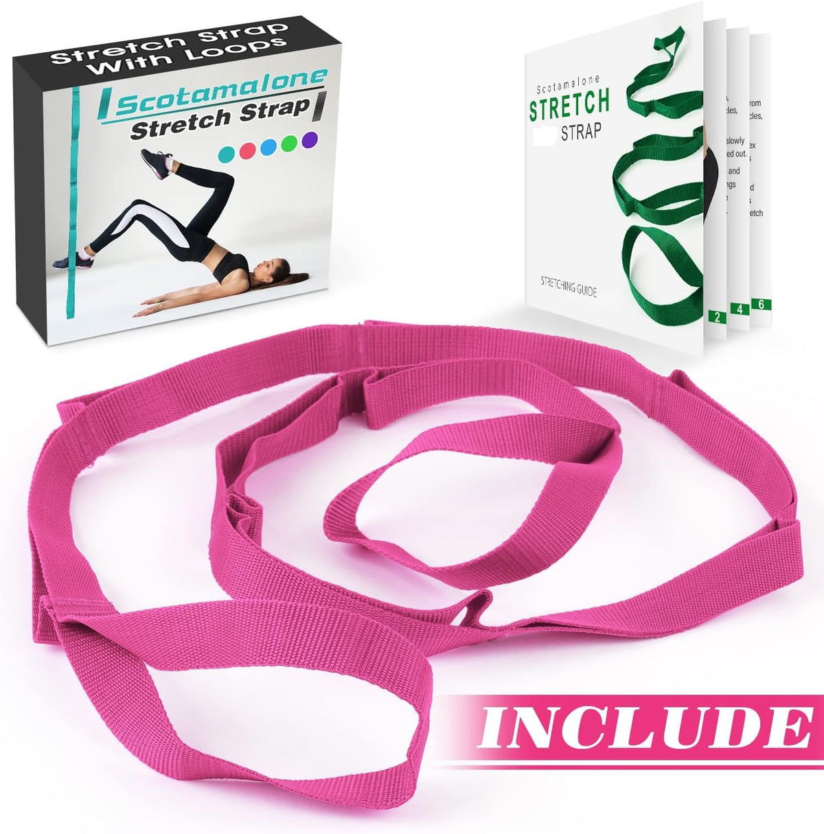 Stretching Strap Yoga Strap Physical Therapy for Home Workout, Exercise, Pilates and Gymnastics, 10 Loops Non-Elastic Stretch Bands with Aesthetic Packaging for Women & Men