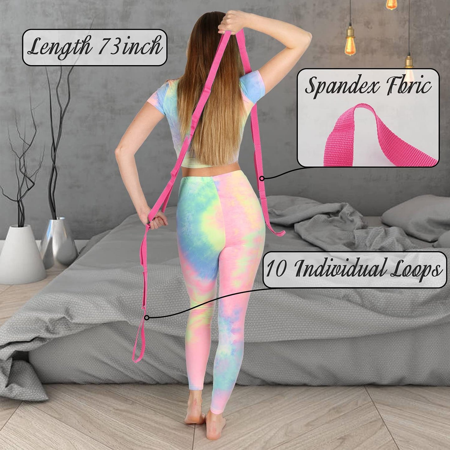 Stretching Strap Yoga Strap Physical Therapy for Home Workout, Exercise, Pilates and Gymnastics, 10 Loops Non-Elastic Stretch Bands with Aesthetic Packaging for Women & Men
