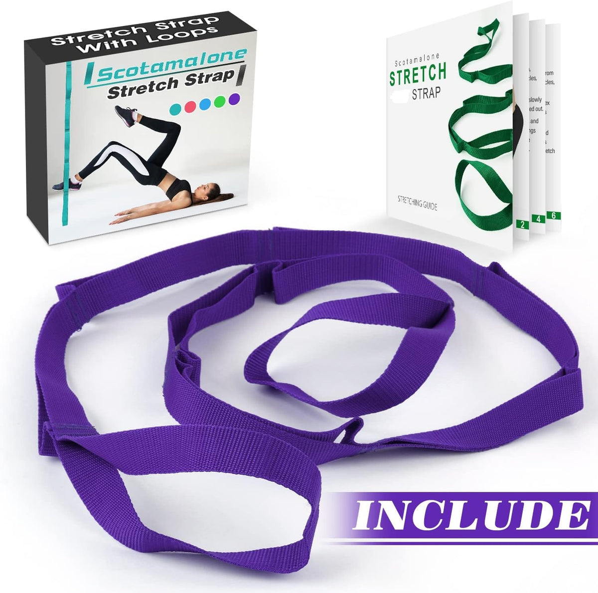 Stretching Strap Yoga Strap Physical Therapy for Home Workout, Exercise, Pilates and Gymnastics, 10 Loops Non-Elastic Stretch Bands with Aesthetic Packaging for Women & Men