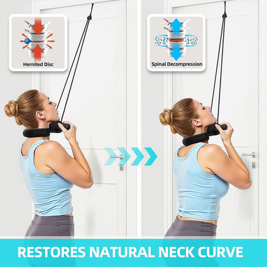 Cervical Neck Traction Device for Home Use, Adjustable Neck Stretcher Strap Over Door for Pain Relief and Spinal Decompression, Restore Natural Curve of The Neck