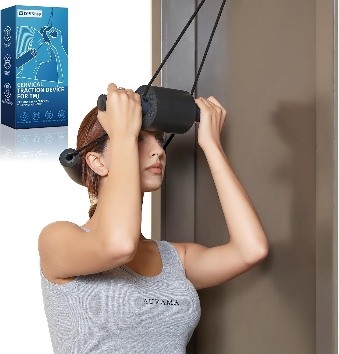 Cervical Neck Traction Device for Home Use, Adjustable Neck Stretcher Strap Over Door for Pain Relief and Spinal Decompression, Restore Natural Curve of The Neck