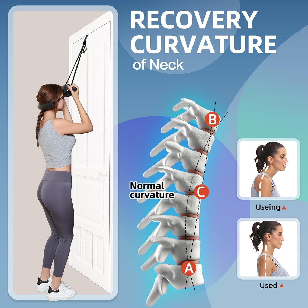 Cervical Neck Traction Device for Home Use, Adjustable Neck Stretcher Strap Over Door for Pain Relief and Spinal Decompression, Restore Natural Curve of The Neck