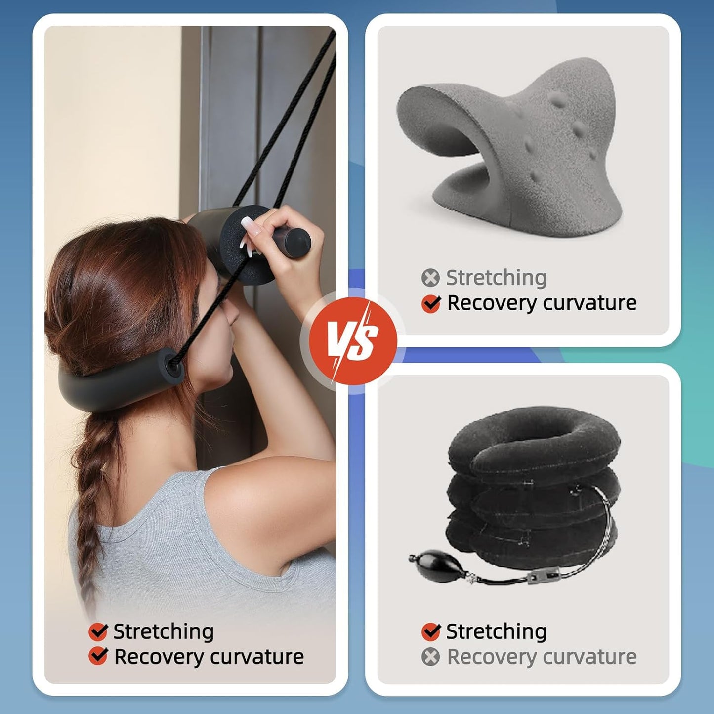 Cervical Neck Traction Device for Home Use, Adjustable Neck Stretcher Strap Over Door for Pain Relief and Spinal Decompression, Restore Natural Curve of The Neck