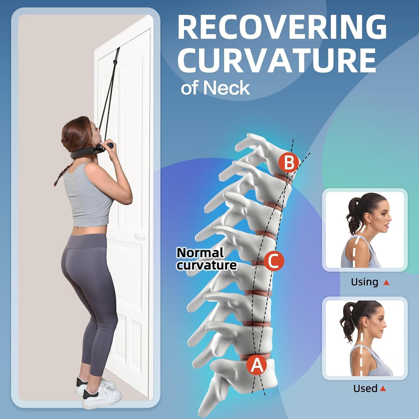 Cervical Neck Traction Device for Home Use, Adjustable Neck Stretcher Strap Over Door for Pain Relief and Spinal Decompression, Restore Natural Curve of The Neck