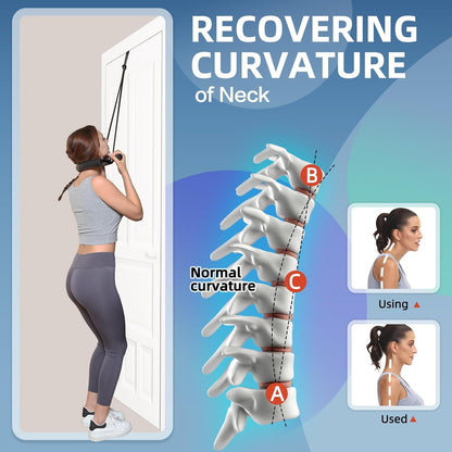 Cervical Neck Traction Device for Home Use, Adjustable Neck Stretcher Strap Over Door for Pain Relief and Spinal Decompression, Restore Natural Curve of The Neck