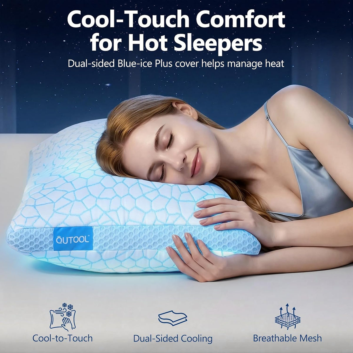 Cooling Pillow for Sleeping, CertiPUR-US Shredded Memory Foam Queen Pillows Set of 2, Cool Pillow for Hot Sleepers Adjustable Firm Pillow for Side, Back, Stomach Sleepers Soft Yet Support,White