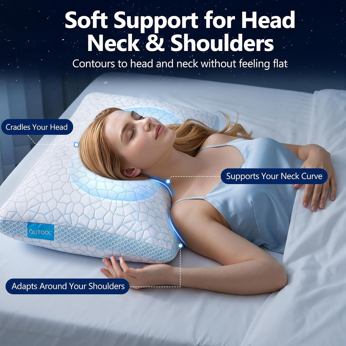 Cooling Pillow for Sleeping, CertiPUR-US Shredded Memory Foam Queen Pillows Set of 2, Cool Pillow for Hot Sleepers Adjustable Firm Pillow for Side, Back, Stomach Sleepers Soft Yet Support,White