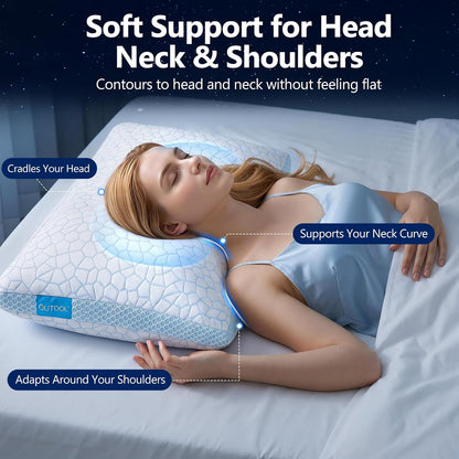 Cooling Pillow for Sleeping, CertiPUR-US Shredded Memory Foam Queen Pillows Set of 2, Cool Pillow for Hot Sleepers Adjustable Firm Pillow for Side, Back, Stomach Sleepers Soft Yet Support,White