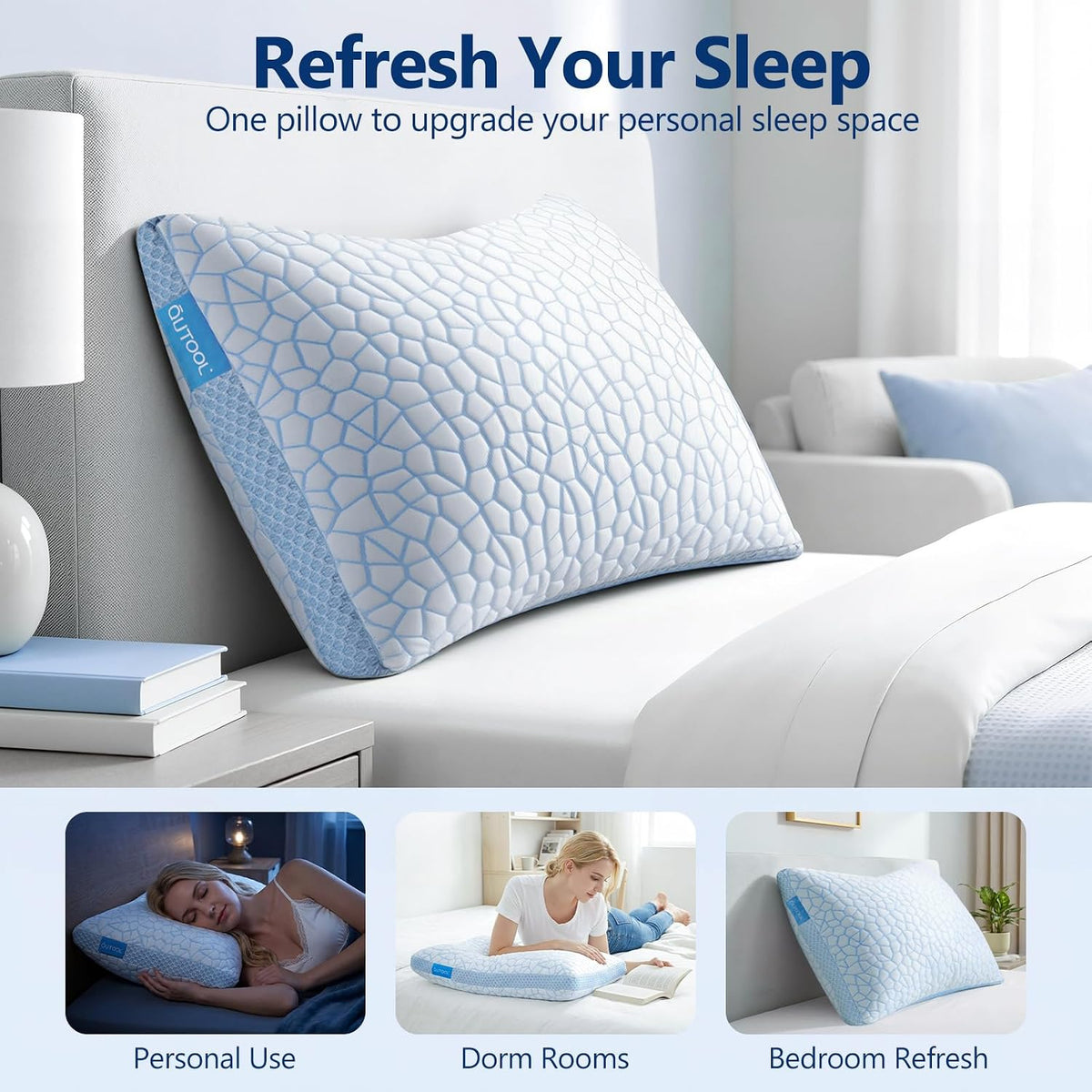 Cooling Pillow for Sleeping, CertiPUR-US Shredded Memory Foam Queen Pillows Set of 2, Cool Pillow for Hot Sleepers Adjustable Firm Pillow for Side, Back, Stomach Sleepers Soft Yet Support,White