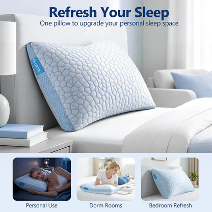 Cooling Pillow for Sleeping, CertiPUR-US Shredded Memory Foam Queen Pillows Set of 2, Cool Pillow for Hot Sleepers Adjustable Firm Pillow for Side, Back, Stomach Sleepers Soft Yet Support,White