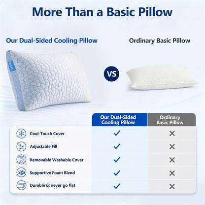 Cooling Pillow for Sleeping, CertiPUR-US Shredded Memory Foam Queen Pillows Set of 2, Cool Pillow for Hot Sleepers Adjustable Firm Pillow for Side, Back, Stomach Sleepers Soft Yet Support,White