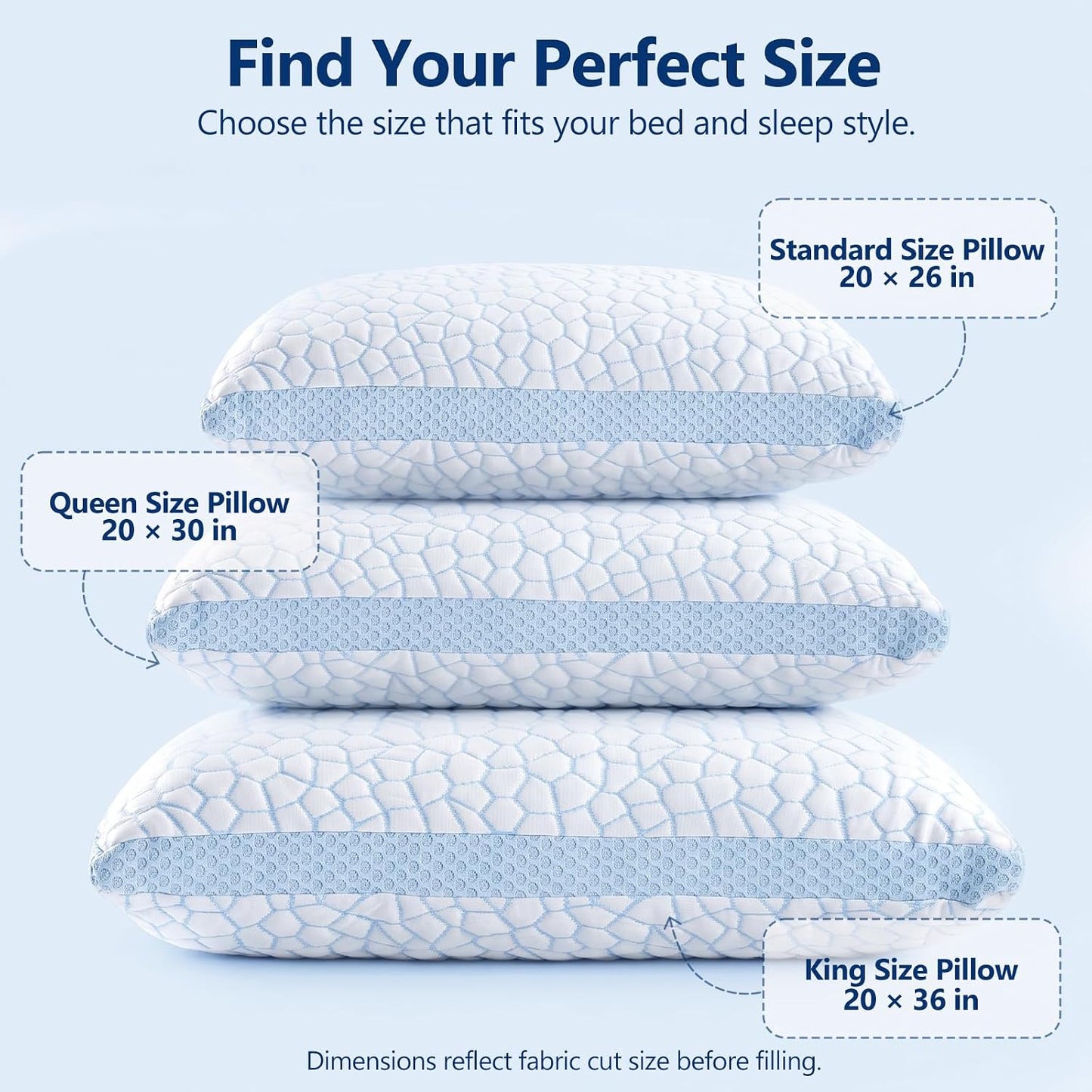 Cooling Pillow for Sleeping, CertiPUR-US Shredded Memory Foam Queen Pillows Set of 2, Cool Pillow for Hot Sleepers Adjustable Firm Pillow for Side, Back, Stomach Sleepers Soft Yet Support,White