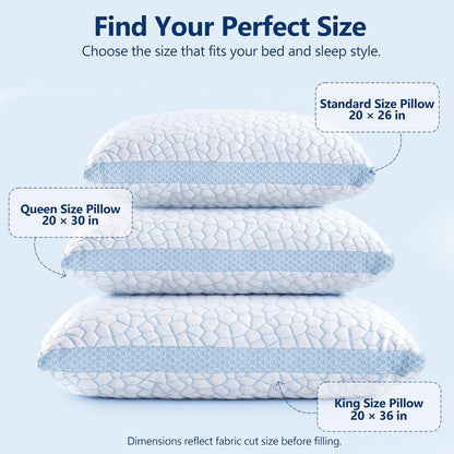 Cooling Pillow for Sleeping, CertiPUR-US Shredded Memory Foam Queen Pillows Set of 2, Cool Pillow for Hot Sleepers Adjustable Firm Pillow for Side, Back, Stomach Sleepers Soft Yet Support,White